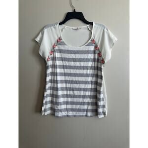 Skies Are Blue Striped Mixed Media Short Sleeve Top M